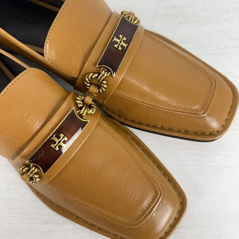Tory Burch Size‎ 9 Perrine Loafer Shoes Square Toe Block Heel Caramel Corn NEW
